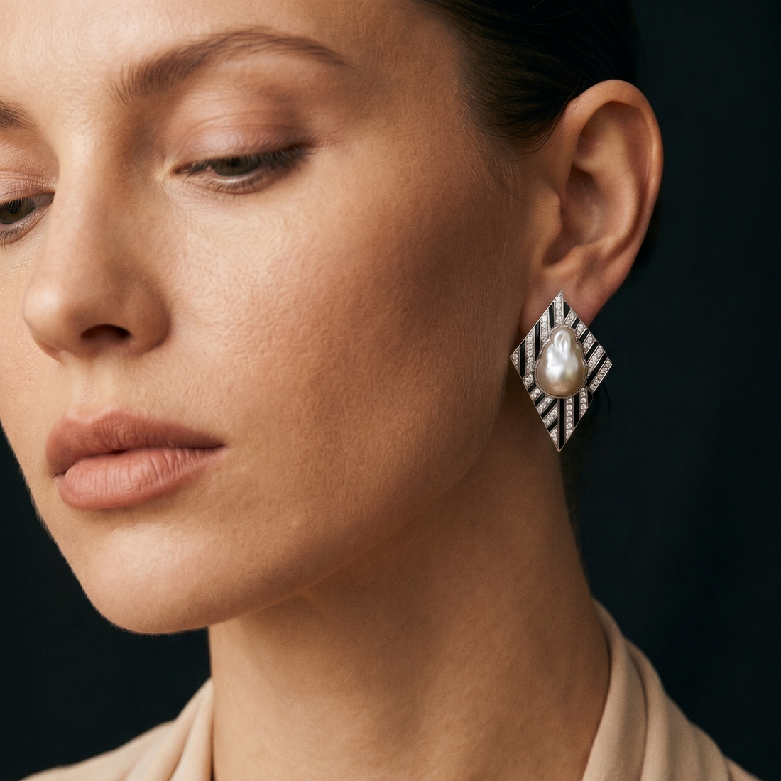 GOLDEN FAN PEARL EARRINGS