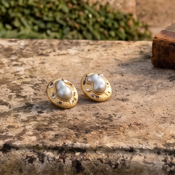 GOLDEN ROUND PEARL EARRINGS